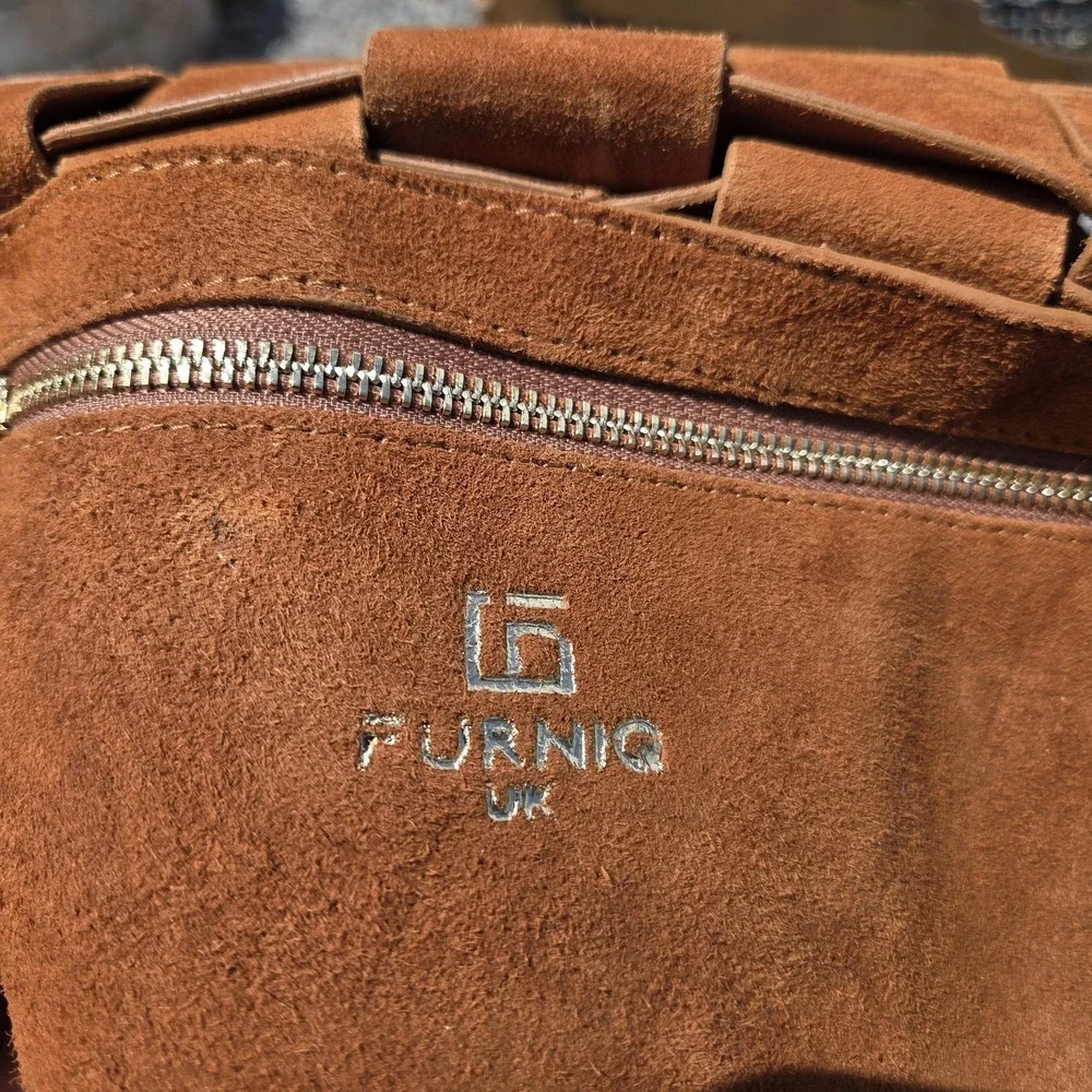 FURNIQ Hoxton‎ Camel Brown Woven Suede Handbag Crossbody MSRP $350